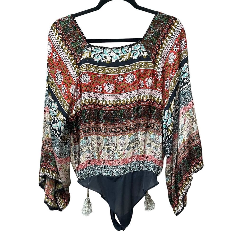 Intimately Free People Multicolor Printed Sakshi Tie Back Bodysuit Womens Small - Picture 3 of 11